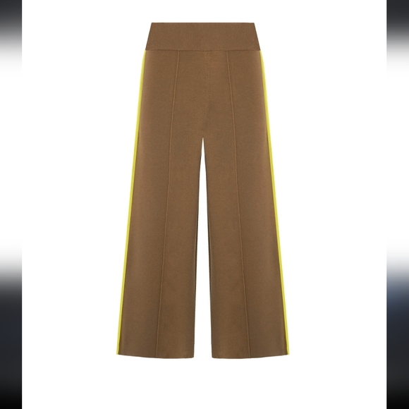 [ BEATRICE b.]- WOMEN'S size 6, tan- brown/Yellow  pull on WOOL WIDE LEG TROUSER - Picture 1 of 16
